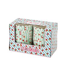 Set of 12 Striped & Strawberry Print Cup Cake Cases By Rice DK